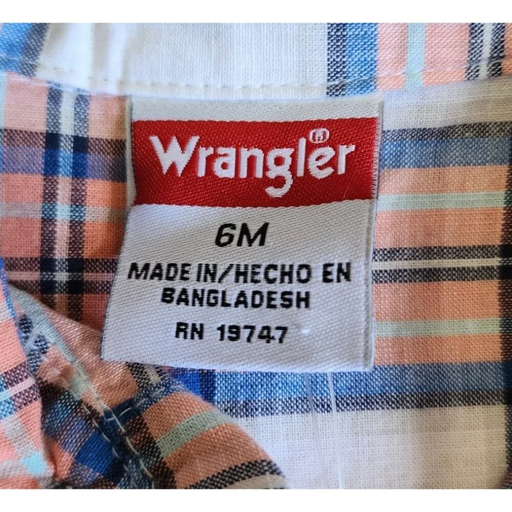 NEW Wrangler Plaid Pearl Snap Western One‎ Piece Baby Toddler Size 6 Months